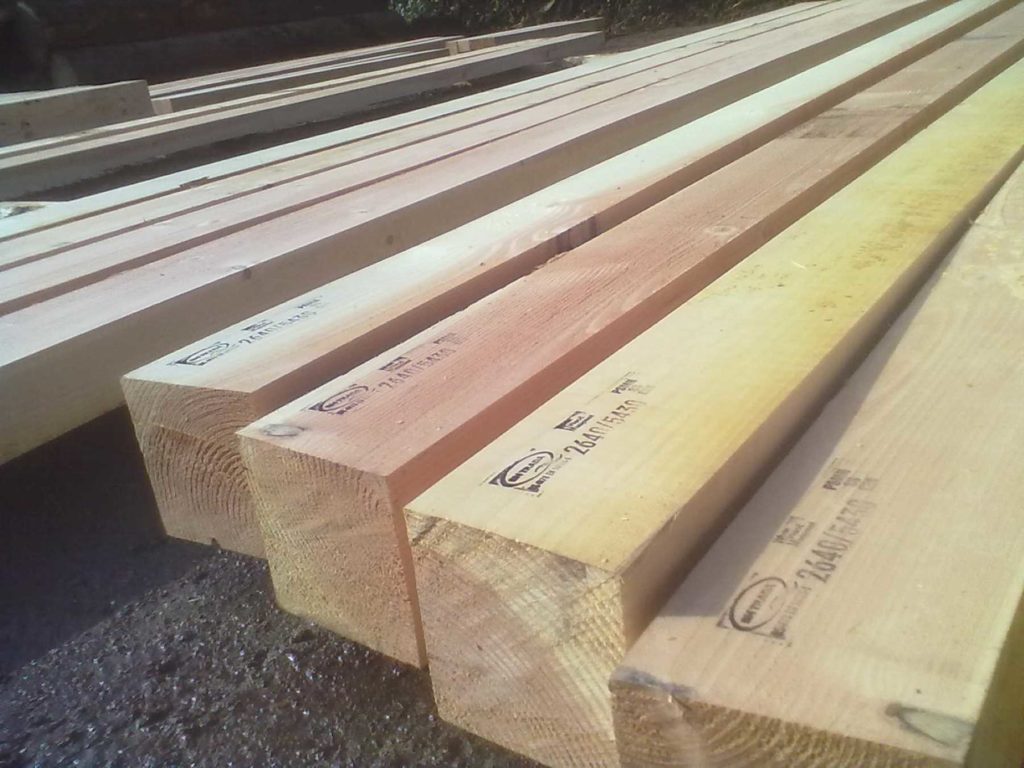 4 lengths of Douglas Fir visually stress graded and stamped ready for structural use.